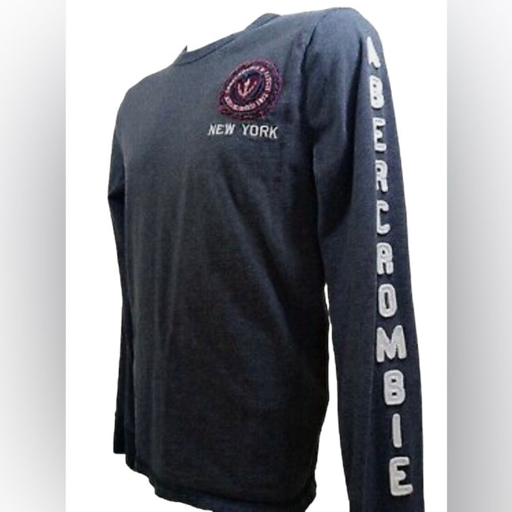 Abercrombie & Fitch New York Gray Muscle Crewneck Top Embroidered Applique S